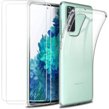 Coque smartphone - CHICHENG - Galaxy S20 FE (4G/5G) - TPU souple transparent vert - 2 films verre trempé - Accès ports