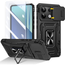 Coque pour Xiaomi Redmi Note 13 4G + 2 Verre Trempé, Housse Avec Anneau, Protection Coulissante Caméra, Noir - TECHTA