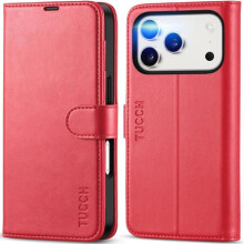 Étui Portefeuille - TECHTA - pour iPhone 17 Pro - Pochette Fermeture Magnétique Cuir PU - Rouge