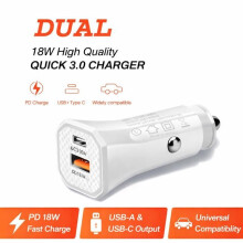 TECHTA Chargeur Voiture 18W PD USB-C + USB-A QC3.0 – Charge Rapide Double Port – Sécurité Intelligente