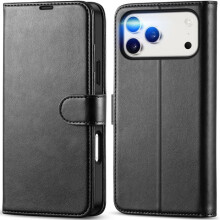 Étui Portefeuille - TECHTA - pour iPhone 17 Pro Max - Pochette Fermeture Magnétique Cuir PU - Noir