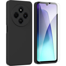 Coque pour Xiaomi Redmi 14C - 1 Verre Trempé - Silicone Liquide - Antichoc - Anti-Rayures - Noir