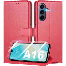 Étui Portefeuille - TECHTA - pour Samsung Galaxy A16 4G/5G - 2 Verres Trempés - Pochette à Rabat Cuir PU - Rouge