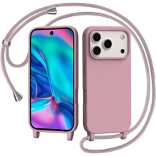 TECHTA Coque pour iPhone 17 Pro Max avec Cordon, Collier Étui Silicone Liquide avec Tour de Cou Lanière en Corde Souple TPU - Rose