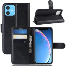 Housse Antichoc - iPhone 11 - PU Cuir Magnétique - Noir - Étui avec Support - Fente de Carte