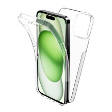 Coque pour Apple iPhone 15 Plus - housse etui silicone gel fine 360 integrale (avant et arriere) + film ecran - TRANSPARENT