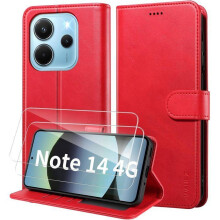 TECHTA Coque pour Xiaomi Redmi Note 14 4G, Etui Coque avec 2 Verre Trempé Porte Carte Clapet à Rabat Portefeuille Cuir Case Etui