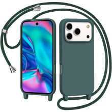 TECHTA Coque pour iPhone 17 Pro avec Cordon, Collier Étui Silicone avec Tour de Cou Lanière en Corde TPU Antichoc Housse - Vert