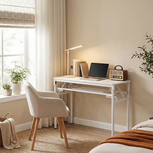 Living And Home (White, 80x40cm) 2-Tier Folding Office Desk Portable Writing Table 1
