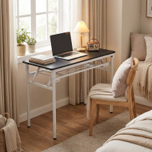 (Black, 80x40cm) 2-Tier Folding Office Desk Portable Writing Table