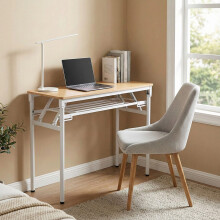 (Wood Color, 80x40cm) 2-Tier Folding Office Desk Portable Writing Table