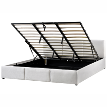 Ottoman Bed BOUSSE Velvet Light Grey 180 x 200 cm (EU Super King)