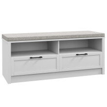 Shoe Bench with Removable Cushion, Shoe Storage Bench with Padded Seat, Open Compartments and Drawers for Entryway Hallway