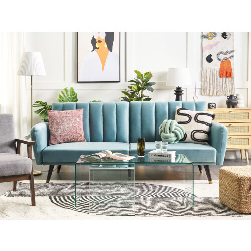 Beliani Sofa Bed 3 Seater VIMMERBY Velvet Light Blue 1