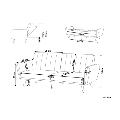 Beliani Sofa Bed 3 Seater VIMMERBY Velvet Light Blue 2
