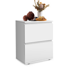 End Table, Night Stand for Small Space with 2 Drawers for Bedroom Living Room White