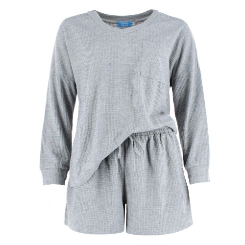 CTM Women's Waffle Knit V Neck Pyjama Set
