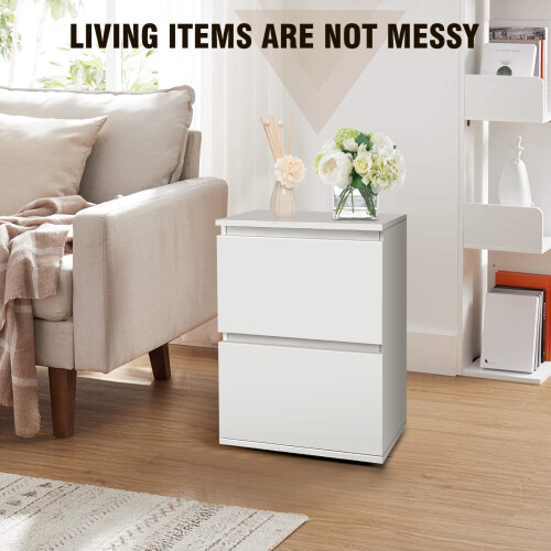 Bedside Table Wooden Side Table Nightstand Cabinet Storage Unit with Drawers White