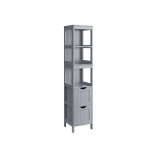 Bathroom Tall Cabinet - Wood - White - Freestanding Storage with 2 Drawers and 3 Open Shelves