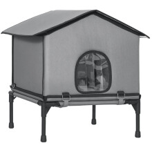 Outdoor Cat House, Waterproof Insulated Cat Kennel with Elevated Base, Foldable Feral Kitty Shelter for Kittens, Grey