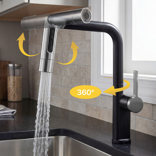 Living And Home Pull-out Sprayer Retractable Kitchen Faucet with 5 Modes 2