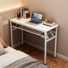 (White, 100x40cm) 2-Tier Folding Office Desk Portable Writing Table