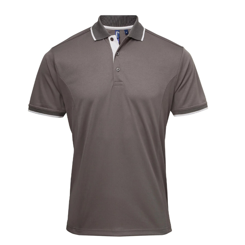 Premier (M, Dark Grey/Silver) Mens Coolchecker Contrast Pique Polo Shirt