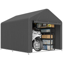 6.6x7.8ft Outdoor Storage Shed, Waterproof Bike Tent w/ Roll-up Door, Galvanised Metal Frame, Portable Shelter for Motorcycle & Tools, Dark Grey