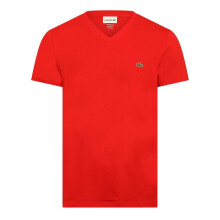 (S, Red) Lacoste Mens Pima Logo Lightweight V Neck T-Shirt