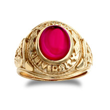 (T) Jewelco London Gold-Plated Silver Red Oval Cabochon CZ Solitaire London University College Graduation Class Ring - ARN170-GP