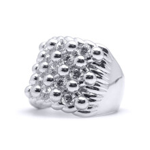 (S) Jewelco London Rhodium Silver Round CZ King George III Keeper Guard Ring - ARN167