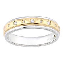 (J) Jewelco London 9ct White & Yellow Gold Round 8pts Diamond Invisible Set Lil n Large Bubble Wedding Ring 4mm - PR1AXL2375YW
