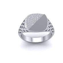 (Y) Jewelco London Mens Platinum Plated Sterling Silver CZ Basket Weave Semi Pave Encrusted Square Cushion Signet Ring - GVR944