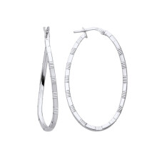 Jewelco London Ladies Rhodium Plated Sterling Silver Diamond-cut Brick Road Wavy Oval Hoop Earrings - ER159