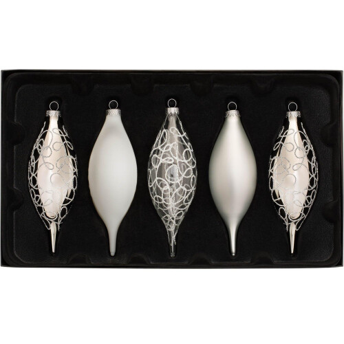 WeRChristmas Glass Baubles, Black/White, 5-Piece