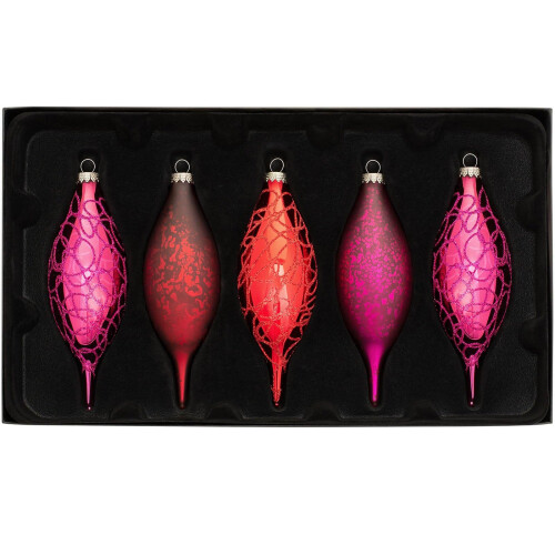 WeRChristmas Glass Baubles, Red/Purple, 5-Piece