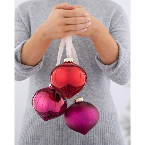 WeRChristmas Glass Baubles, Red/Purple, 3-Piece 1