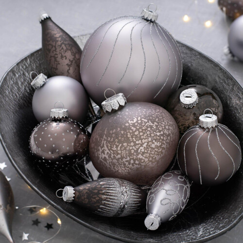 WeRChristmas Glass Baubles, Grey, 3-Piece 2