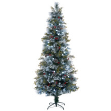 Pre-Lit Snow Flocked Pinecone & Berries Fibre Optic Christmas Tree, White LED Lights