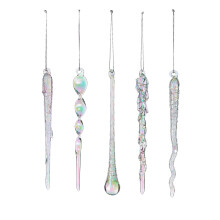 Set of 20 Iridescent Glass Icicles - 14-15 cm - Frosted & Clear Glass Christmas Decorations