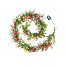 9FT Pre-Lit Decorated Mixed Tip Garland, Red and Gold