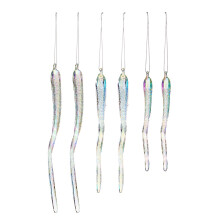 Frosted Iridescent Glass Icicles - Set of 6 Christmas Tree Decorations, 15-25 cm