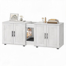 Dual‑Room Wooden Cat Litter Cabinet for 2 Cats, Hidden Litter Box Enclosure Furniture with Scratching Mat, Pet Litter Storage, Cat Cages Indoor