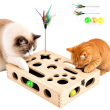 3-in-1 Cat Nail File Box, Large Wooden Interactive Cat Toy with Sliding Lid | Cat Scratch Puzzle Box with Sandpaper
