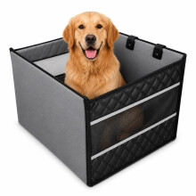 Large Dog Car Seat - Booster Seat for Medium & Large Dogs up to 80lbs - Hard Bottom, Waterproof, 3-Sided Mesh, Headrest Straps - 72x56cm