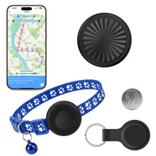 Cat Tracker Collar, Dog Tracker Compatible with iOS and Android, Real Time Cat GPS Tracker No Monthly Fees, IP67 Waterproof, 7 Days Track Playback