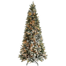 WeRChristmas 6 ft Slim Snow Flocked Spruce Pre-Lit Multi-Function Christmas Tree with 300 Warm White LED Lights/ 8 Setting Controller/ Easy Build