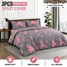 (Double: 200X200cm, Grey Bouquet) Hotel Quality Printed Duvet Cover Luxury Soft Bedding Reversible 3 Piece Quilt Covers
