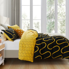 (Black & Yellow Wave, DOUBLE) Reversible Duvet Cover Bedding Set & Pillowcases Printed Floral Duvets Covers Single Double King