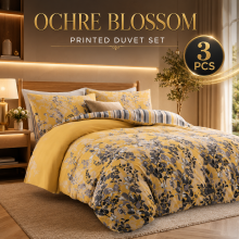 (Super King: 260X220cm, Ochre Blossom) Hotel Quality Printed Duvet Cover Luxury Soft Bedding Reversible 3 Piece Quilt Covers